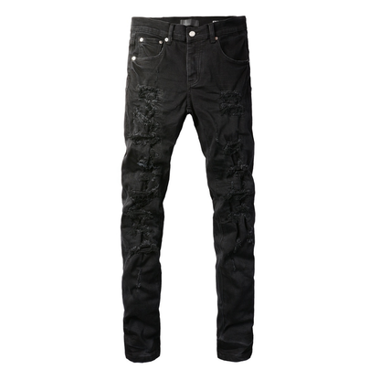 Purple Triple Ripped Black Jeans
