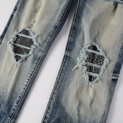 Amr Gradient Blue Diamonds Patch Jeans