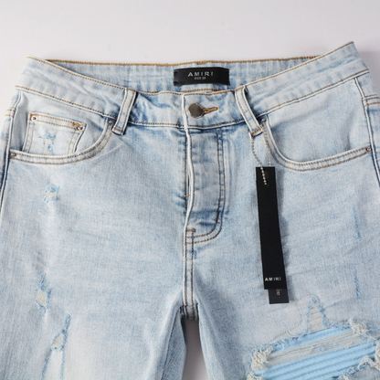 Amr Blue Patch Distressed Jeans