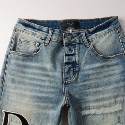 Amr Staggered Blue Jeans