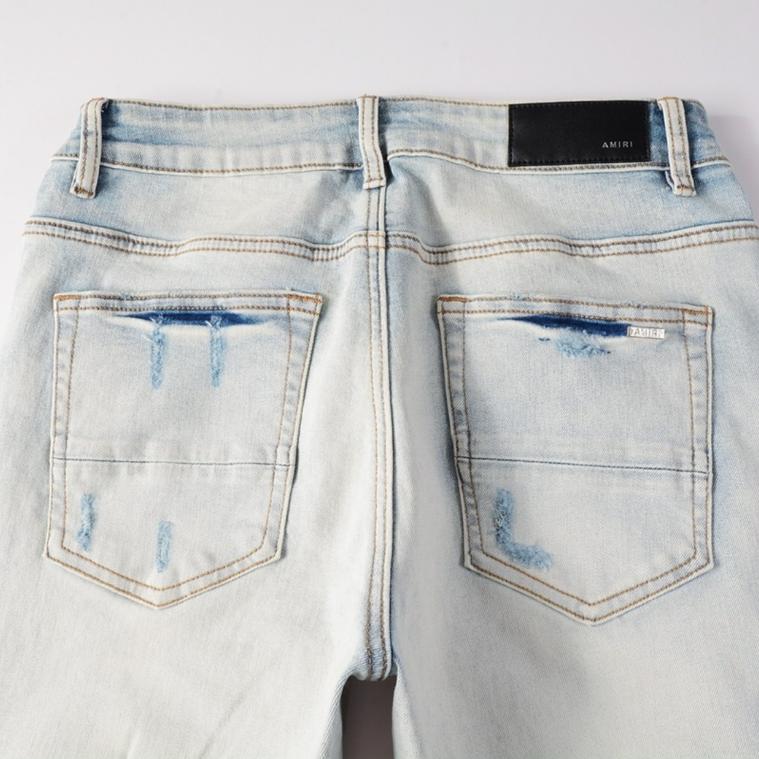 Amr Red Patch Distressed Jeans