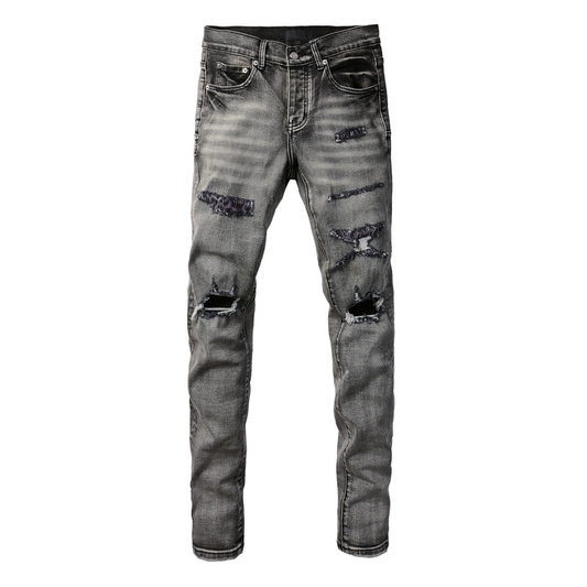 Purple Grey Ripped Jeans