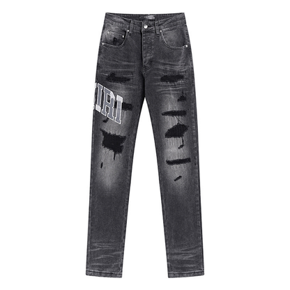 Amr Grey Staggered Logo Jeans