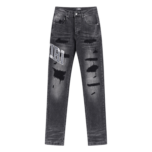 Amr Grey Staggered Logo Jeans