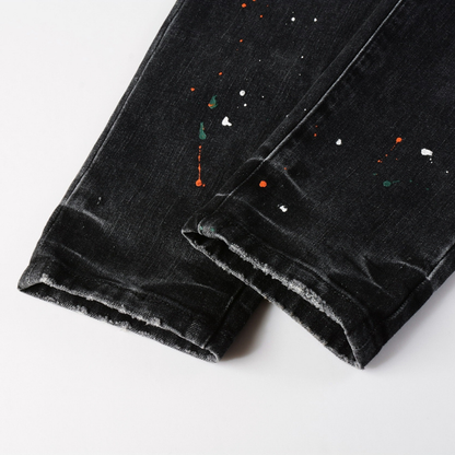 Purple Distressed Paint Jeans