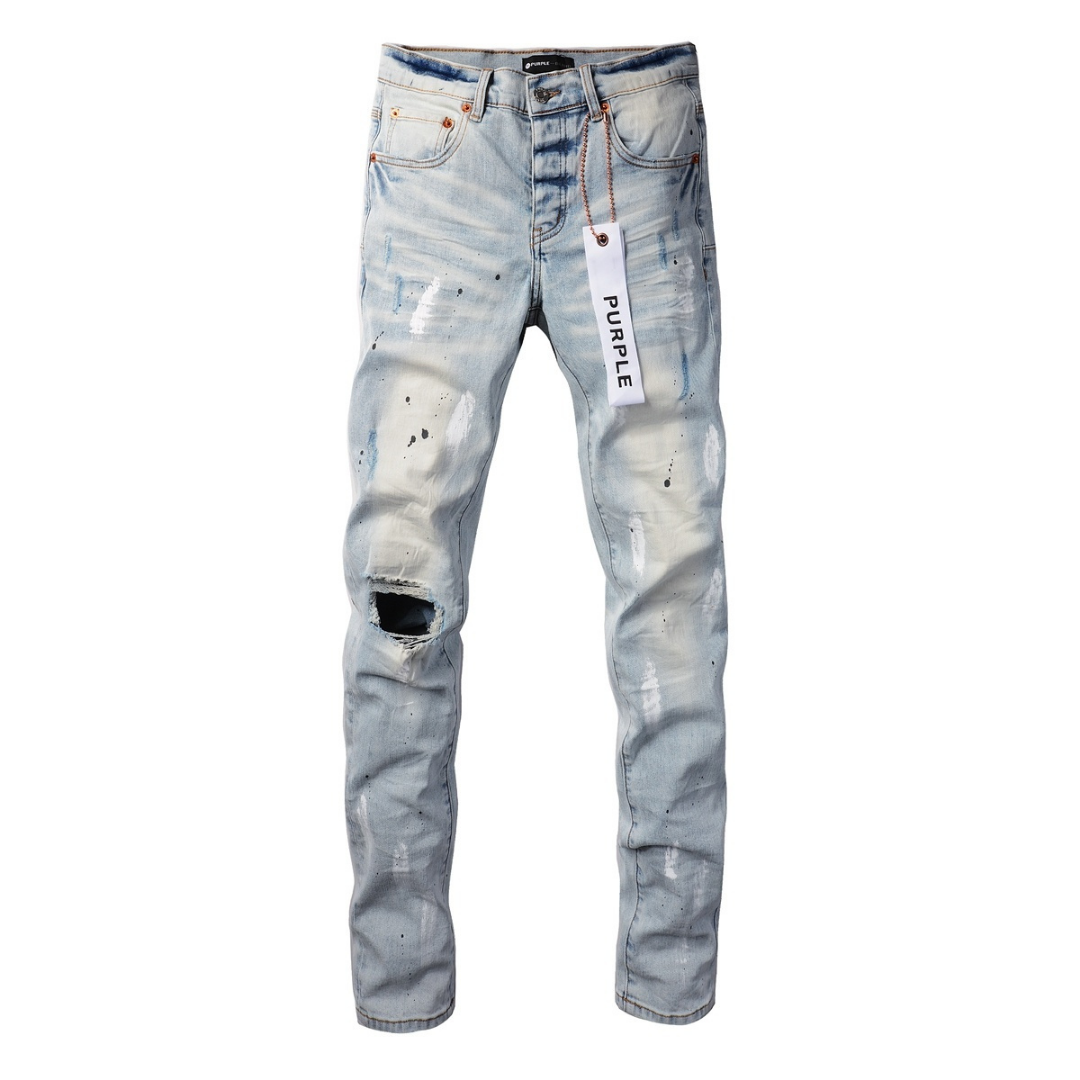 Purple Paint Light Blue Jeans